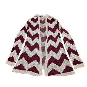 Say What? Womens Burgundy Tan Chevron Zig Zag Open Front Cardigan Size Large